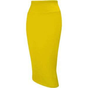 Women's Yellow Pencil Stretch High Waist Below Knee Bodycon Casual Midi Skirt